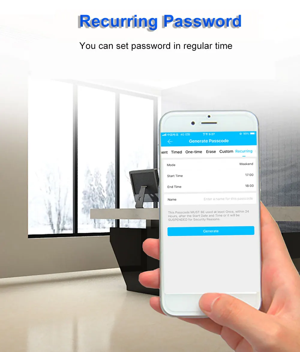 

Office Intelligent Fingerprint Bluetooth WiFi Control Digital Door Lock with TTlock Application Glass Door Lock