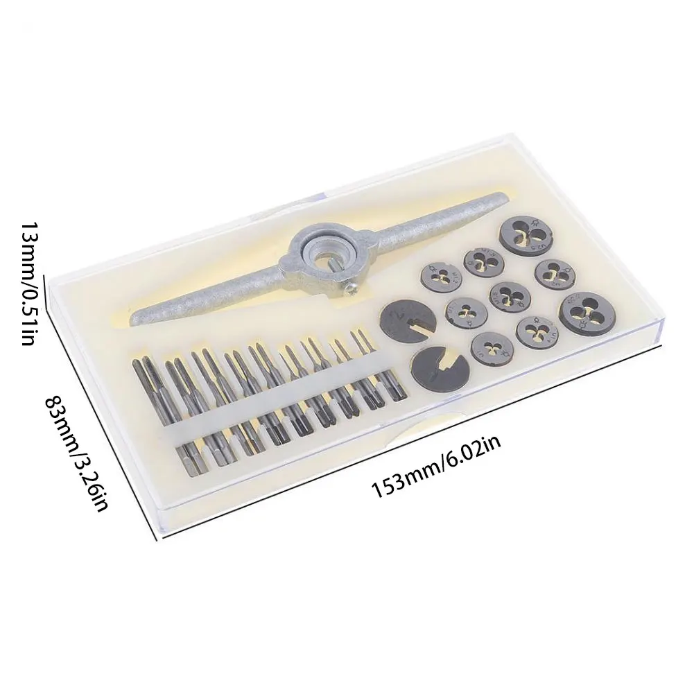 

Mini Tap Die Set M1 to M2.5 Metric Steel Tap Die Kit Model Making Watchmaker with Box Die Wrench Manual Metric Tapping Tool Set
