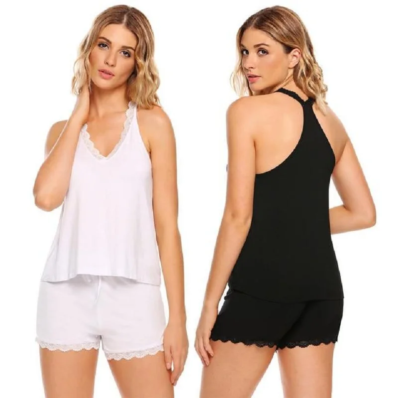 Женская пижама Сексуальный Атласный пижамный комплект черная шелковая ночная