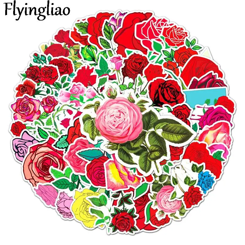

50pcs Rose Feminist Flowers Cartoon Children Stickers Skateboard Guitar Suitcase Girls Waterproof scrapbooking Sticker Kid Toy