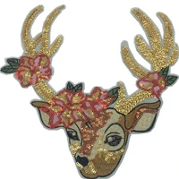 deer sew on patches for clothing sequins large biker badge embroidery animal sequined patch clothes stickers strange things