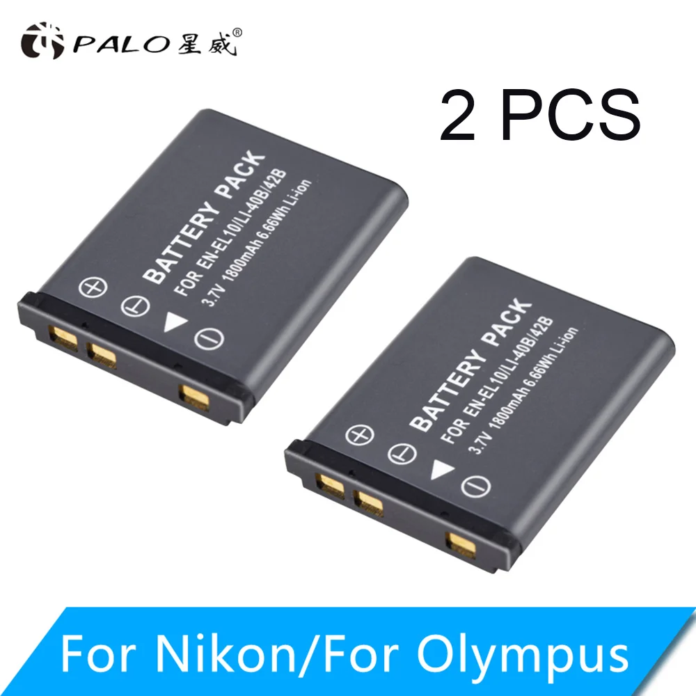 PALO 3,7 V 1800mAh Li-40B Li40B Li 40B Li-42B EN-EL10 EN EL10 ENEL10 Аккумуляторы для цифровой камеры Olympus Nikon Fujifilm Kodak - Цвет: 2PCS