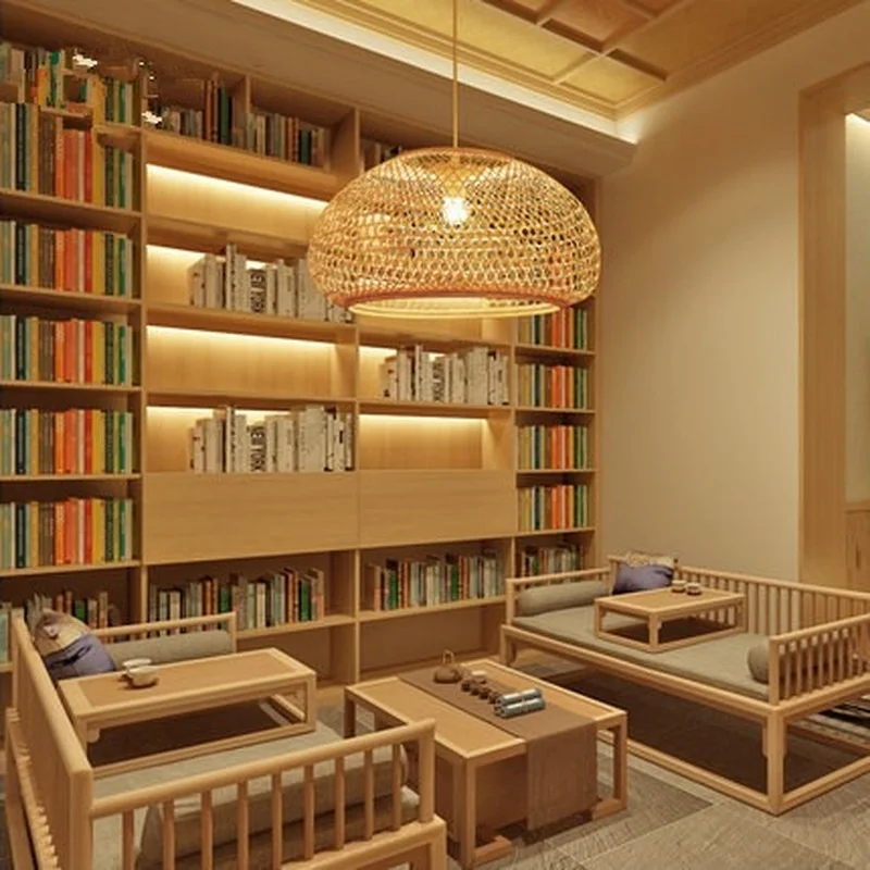 Круглый бамбуковый Плетеный подвесной светильник из ротанга скандинавский