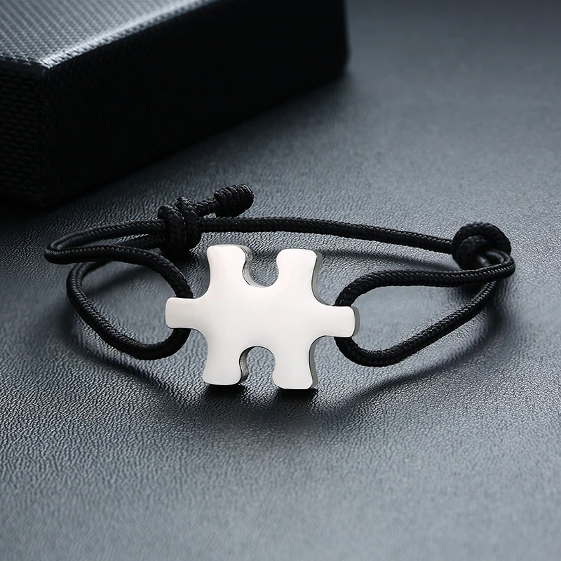 Blank Black Puzzle Vnox персонализировать выгравировать имя любви из нержавеющей стали Пазлы Сердце Монета браслеты с подвесками для женщин мужчин цепочка веревка ручной работы - Окраска металла: Blank Black Puzzle