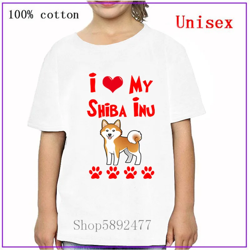 2020 детская красная футболка с надписью I love shaba inu doge новая летняя для мальчиков и