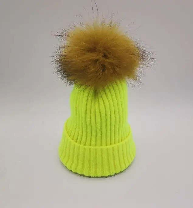 style2 khaki pom Горячая зима большой натуральный мех помпоны вязанные шапки-бобы новые толстые теплые вязаные шапки Gorras для девочек женщин мальчиков и детей - Цвет: style2 khaki pom