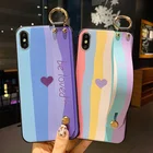 Чехлы для телефонов Rainbow Lover Heart с ремешком на запястье для iphone 13 12 11 pro MAX Mini X XR XS MAX 7 8 Plus, чехлы с ремешком на руку из мягкого ТПУ