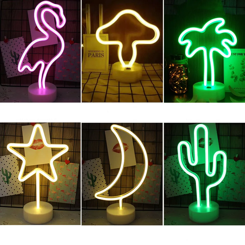 17 стилей радужные светодиодные неоновые вывески светильник USB Батарея Фламинго