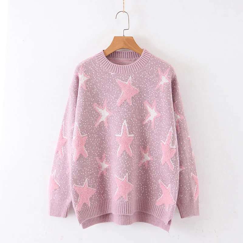 2019 New Stars Embroidery Women Sweater O-neck Fashion Elegant Wild Charming Chic Tops WZL1534 | Женская одежда