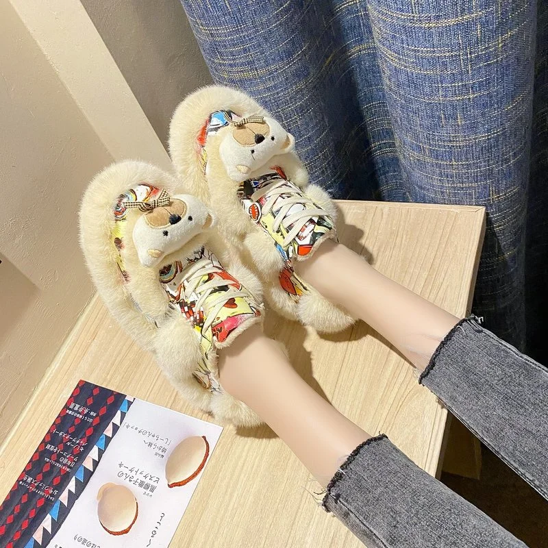 

Новинка 2021, осенняя повседневная обувь, туфли из меха норки с граффити, на шнуровке, на плоской подошве, модная трендовая обувь для женщин