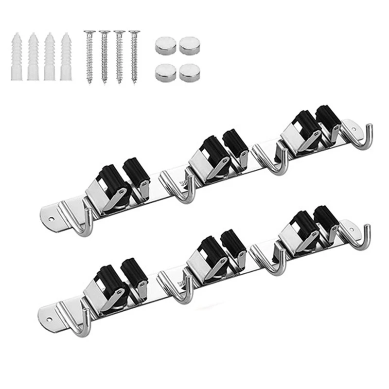 

Broom And Mop Holder Wall Mounted Broom Holder Stainless Steel Mop Holder Self Adhesive Heavy Duty Hooks(2 Pack)
