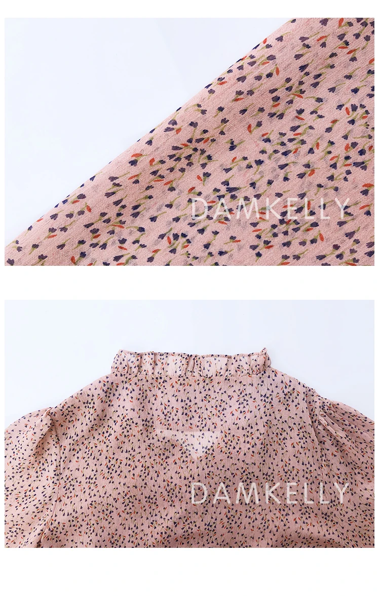 

Female Summer Floral Dot Chiffon Shirt Long Sleeve Loose Bottoming Shirt