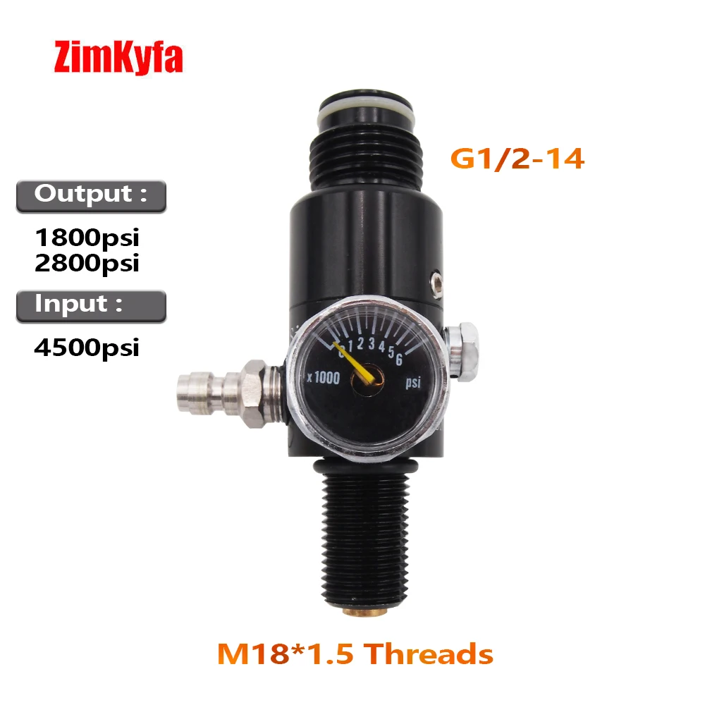 

Airsoft Paintball Gun PCP HPA 4500psi Compressed Air Tank Regulator Output Pressure 1800psi/2800psi,M18x1.5 to G1/2-14 Threads
