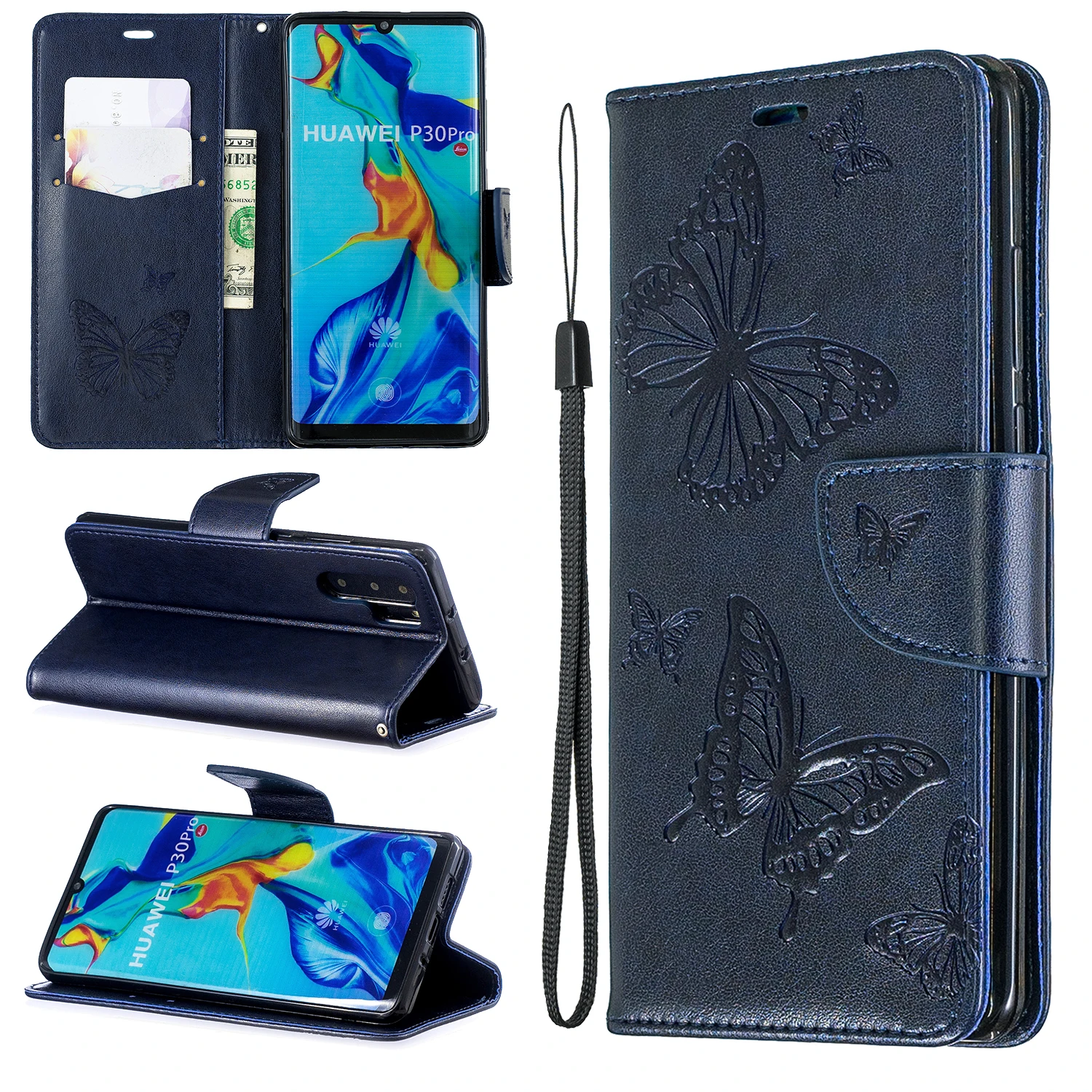 Кожаный флип чехол для Huawei P30 P20 Pro Lite Y6 Y5 2018 Mate 30 20 P Smart Honor 3D кошелек бабочка