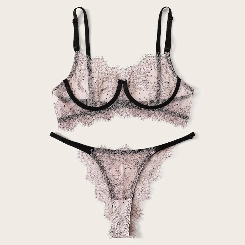 Pink Модное сексуальное женское белье, корсет, кружевное нижнее белье на косточках, нижнее белье, топы+ трусы, бесшовные, одноцветные, низкая посадка, на косточках, красивые женские - Цвет: Pink