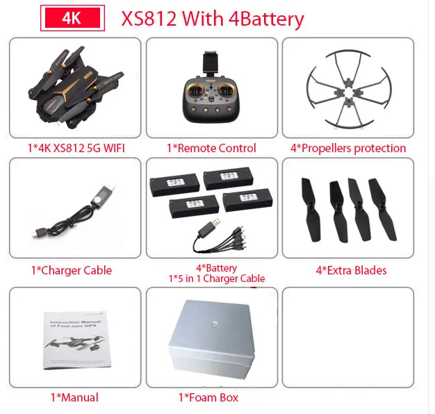 VISUO XS812 gps Радиоуправляемый Дрон с камерой 4K HD 5G wifi FPV удерживающий высоту один ключ возврат Квадрокоптер Вертолет VS SG900 S20 Дрон - Цвет: 4K 4B Foam Box
