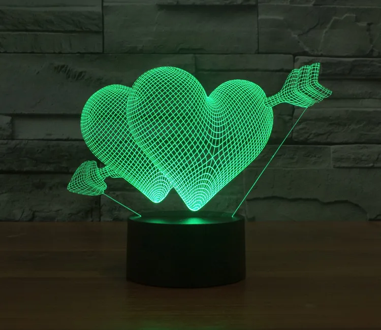 Romantic LED Night Light 3D Illusion Heart Shape Table Desk Lamp 7 Colors Changing Home Bedroom Decor Wife Gift | Освещение