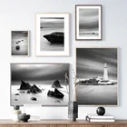 Маяк остров камень морской пляж настенная Картина на холсте черные белые скандинавские плакаты и принты настенные картины для гостиной