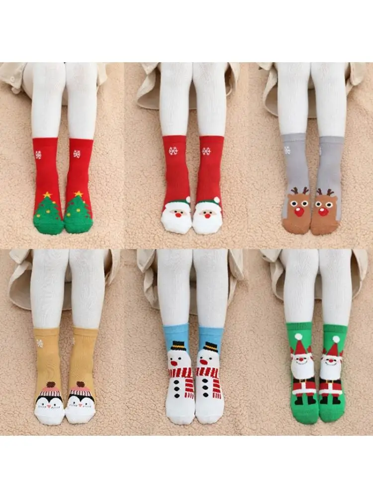 

6 Pairs Christmas Children Stockings Middle Tube Kids Boys Girls Xmas Winter Cotton Warm Sox Socks
