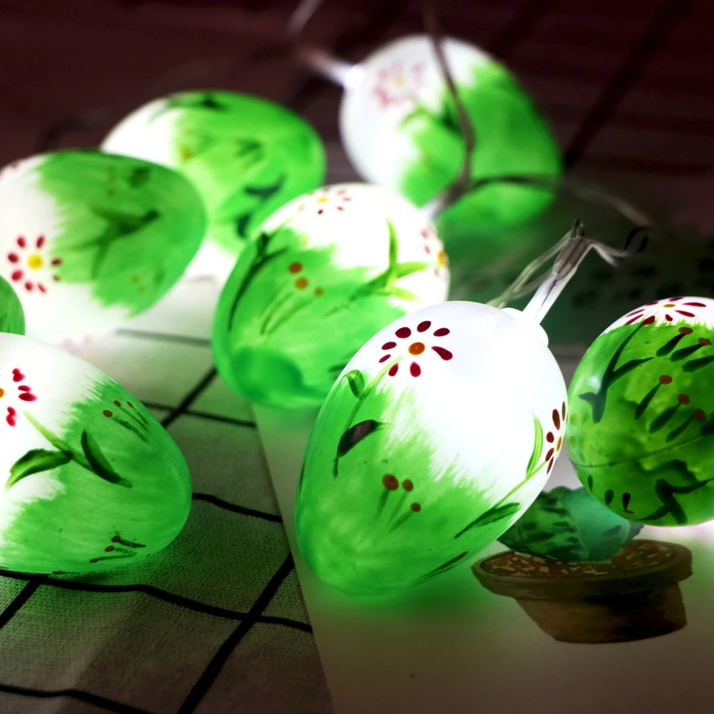 

Green Leaf Easter Party Deco Garden LED Lights String 10Pcs Egg Lamp Wram Lights Flower Printing Eggs Light Wreath Decoration