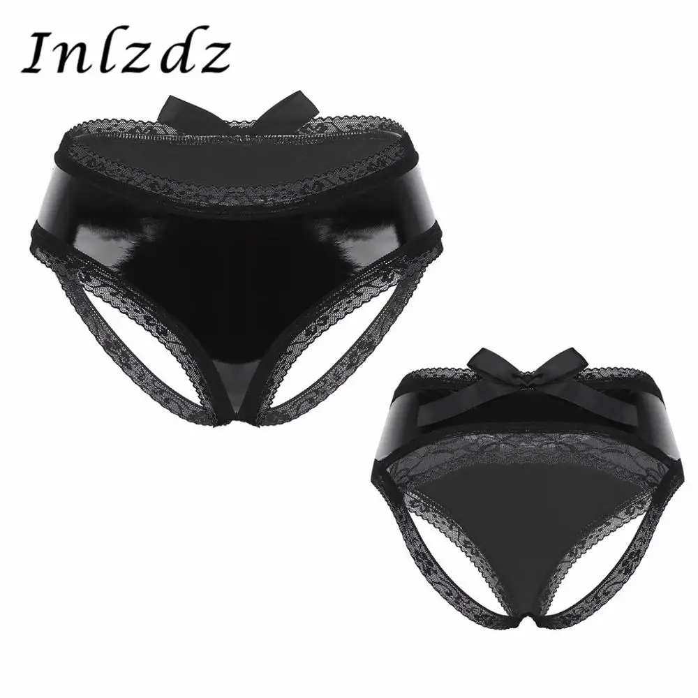 

Женское нижнее белье, сексуальное бикини, нижнее белье, мокрый вид, трусики из искусственной кожи с открытой спиной, цветочное кружево, бант,...