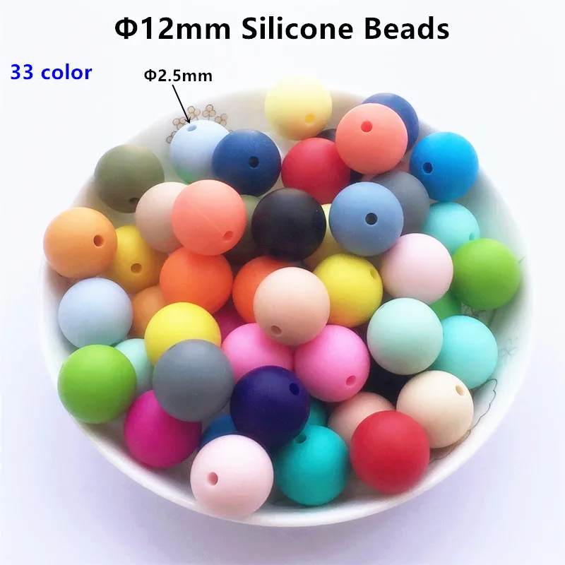 Chenkai 500pcs 12mm BPA Free Food Grade Silicone Teether Beads DIY Baby Pacifier Dummy Nursing Necklace Jewelry Toy Accessories