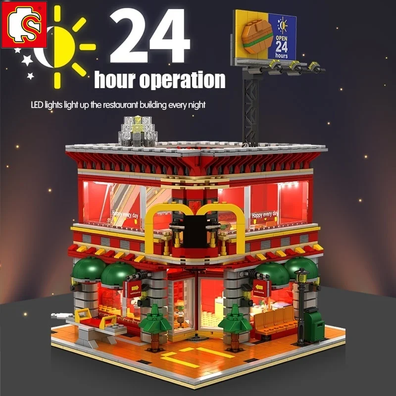 SEMBO BLOCK McDonaldINGlys ресторанный город Architecture 4 в 1 уличный вид светодиодный магазин