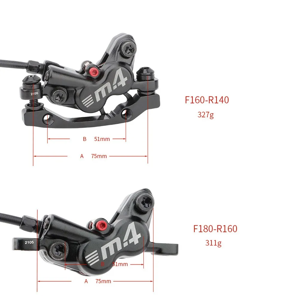 

MTB Bike Hydraulic Oil Disc Brake Front Rear 1400mm Left 800mm With 160mm Rotor Four Piston Road Bicycle 75mm/51mm Universal