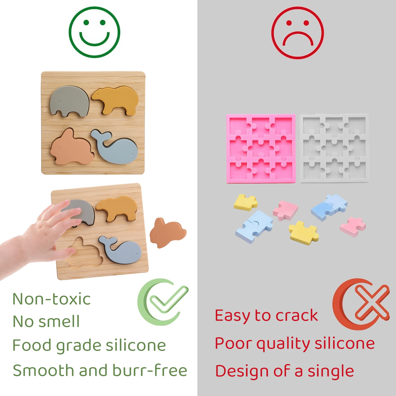 Детские игрушки Деревянный 3d пазл силиконовые Обучающие животные Мультяшные