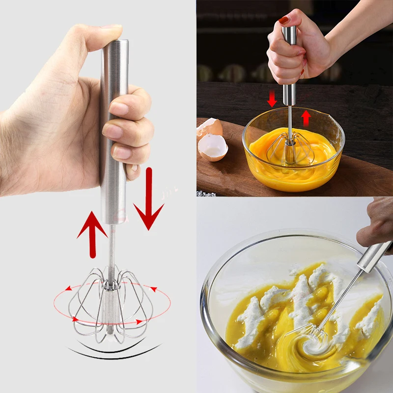 Полуавтоматический миксер взбиватель для яиц ручной самовращающийся венчик из