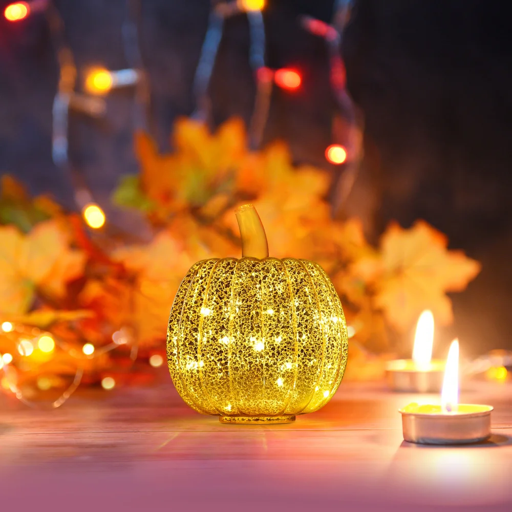 

OSALADI 1pc Pumpkin Light Romantic LED Lantern with String Lights Decorative Lamp Party Supplies (Golden)