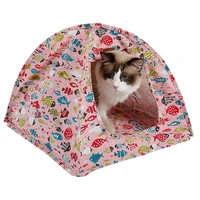 pet cat hammock multifunction cat tent with canvas fish print decor kitten hanging sleeping bed breathable cats bed mat supplies