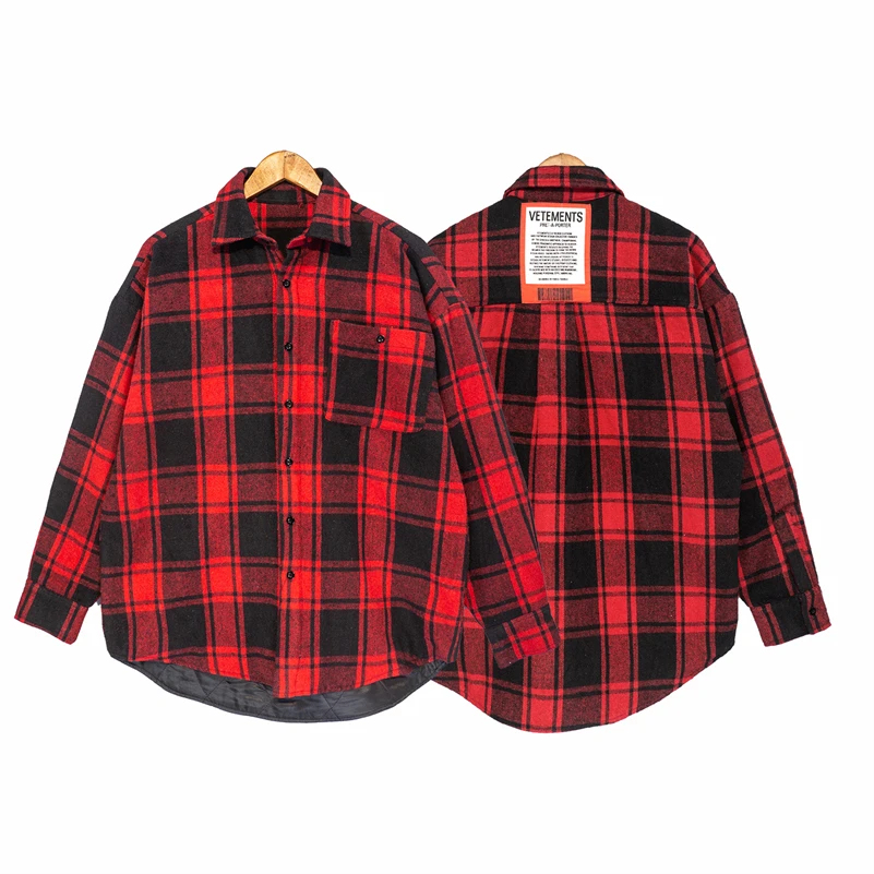 

2021FW VETEMENTS Jacket Coat New Men Women 1:1 High Quality Flannel Plaid Vetements Coats Vintage Cotton Clip Jackets