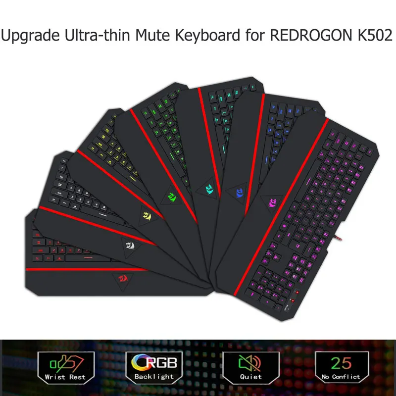 Ультратонкая игровая клавиатура для Redragon K502 RGB бесшумная с подсветкой и 104