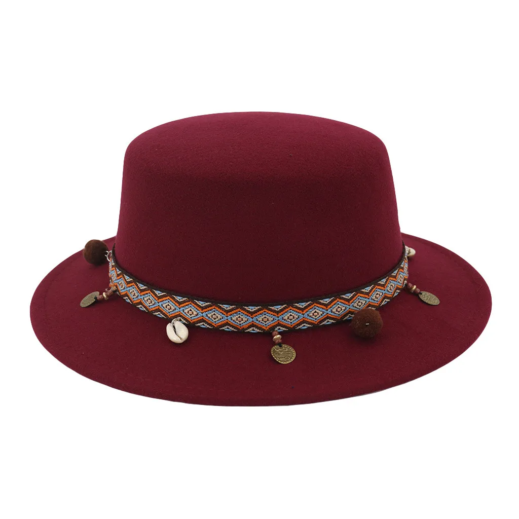 Fedora Cap Women Wide Brim Wool Belt Party Popular Simple Church Trilby Autumn Winter Fashion Casual Dome British Female Hat#C45 |