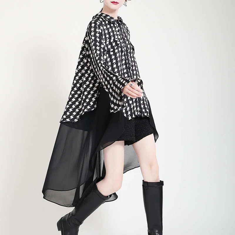 

Johnature New Long Irregular Print Womens Tops And Blouses 2022 Autumn Fashion Loose Ruffles Patchwork Female Shirts
