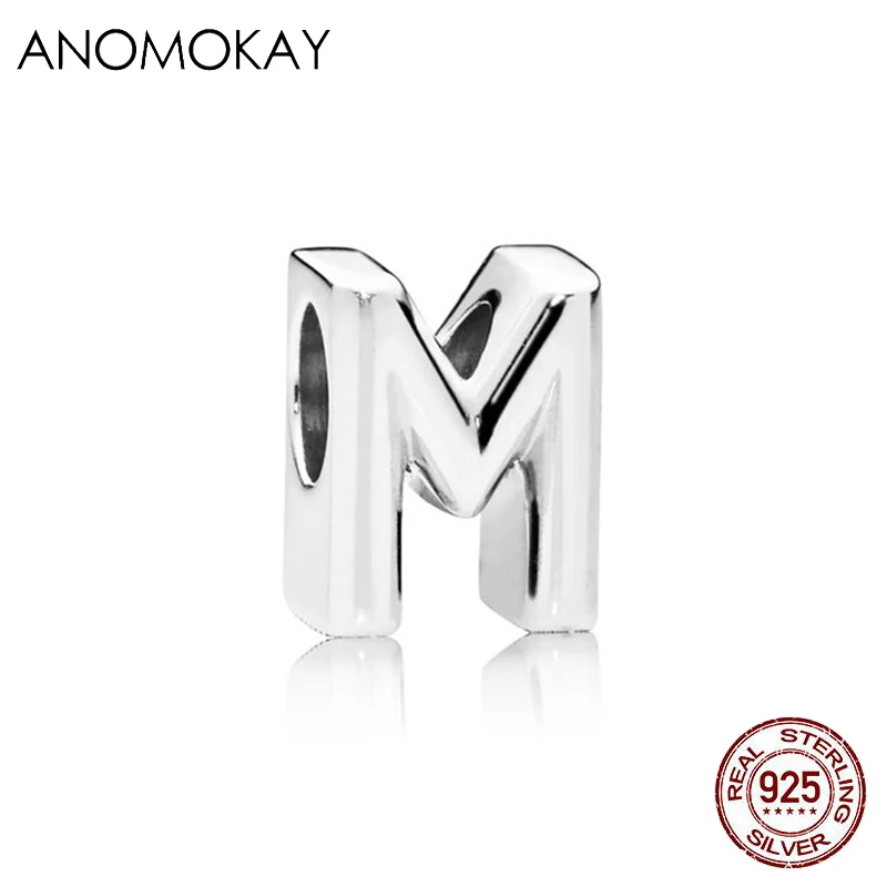 ANOMOKAY, новинка, 925 пробы, серебро, от A до Z, классика, 26 букв, бусины, амулеты, подходят для браслетов Pandora, сделай сам, изготовление ювелирных изделий - Цвет: CYZZ4818-ZM-M