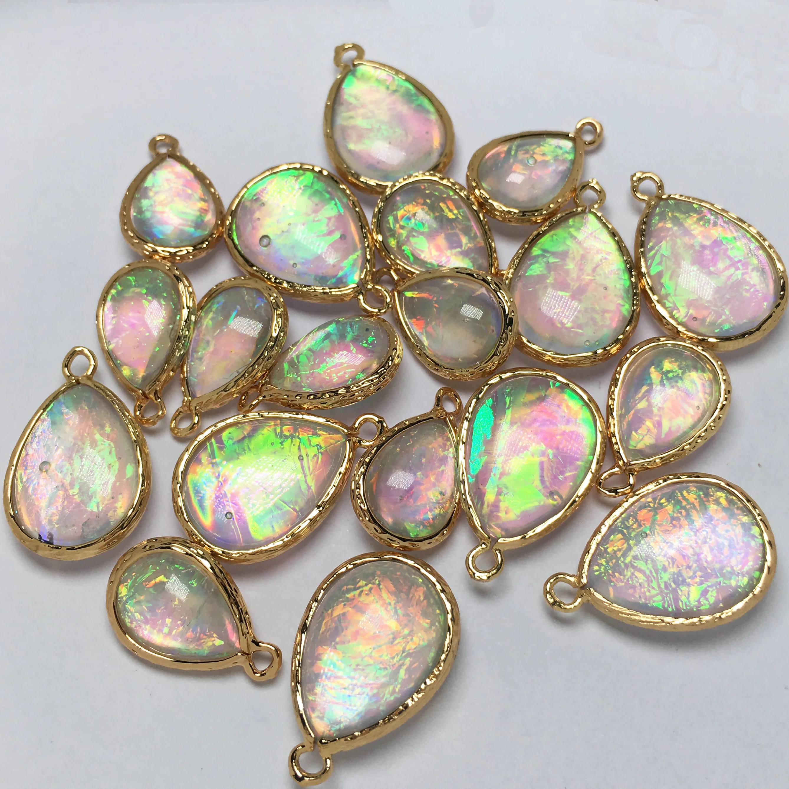 

2 Pcs Stone Pendant Artifical Opal Stone Charms Waterdrop Fan Egg Round Irregular Shape for Jewelry Making Necklace Bracelet