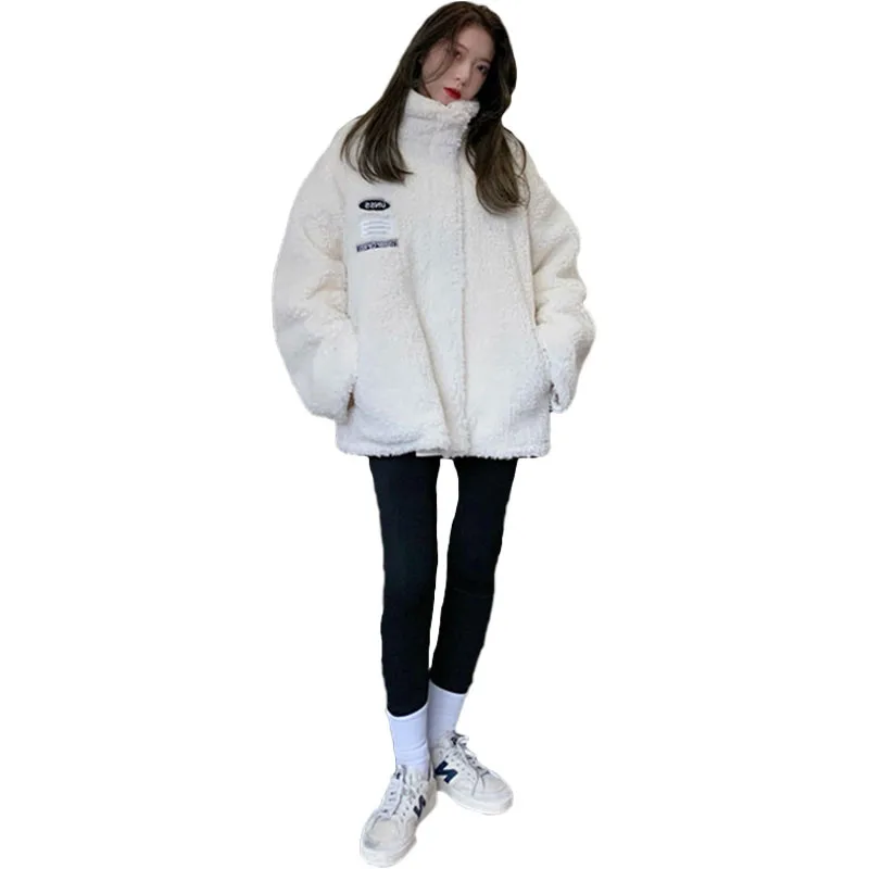 

Vogue Women Winter Fur Coat Imitate Lamb Wool Thickened Two Sides Wear Warm Jacket New Lady Elegant Loose Cotton Clothes G063