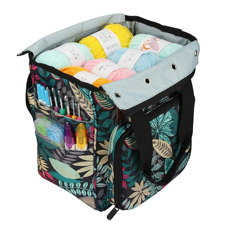 Bolsa de tejer port&aacute;til, organizador de almacenamiento de hilo DIY, gancho de ganchillo, agujas, hilo de tejer, cesta de mano para bolas de hilo, accesorios de costura-2