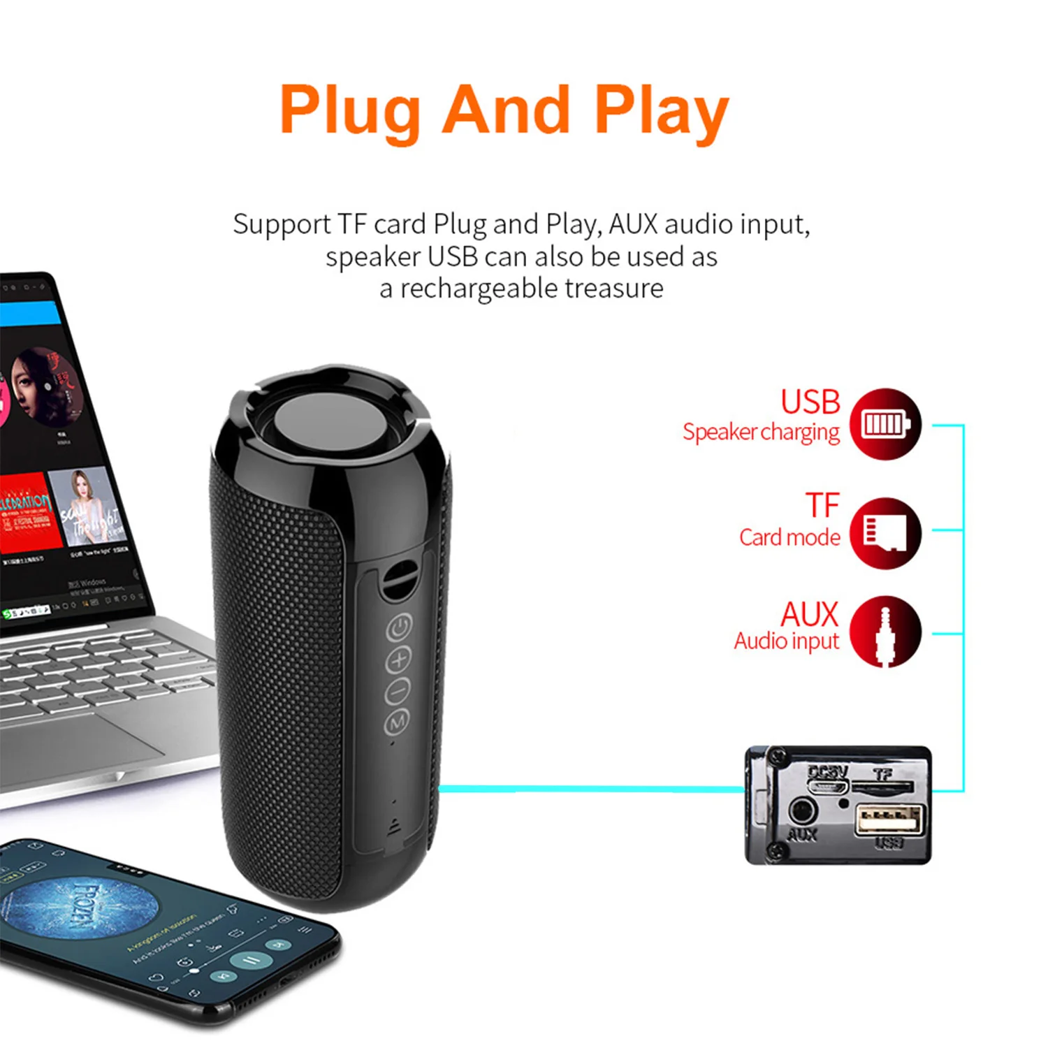 портативная колонка блютуз беспроводная с поддержкой TF карты и