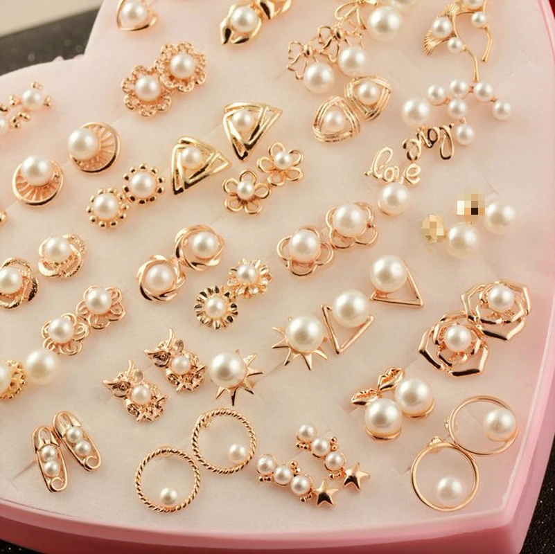 

36 Pairs/lot Cute Simulated Pearl Earrings for Women Jewelry Bijoux Brincos Pendientes Mujer Fashion Stud Earrings Wholesale