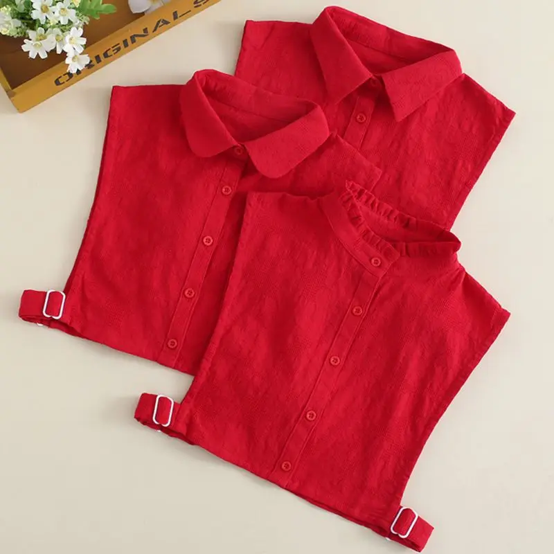 

Womens Crochet Lace Red Fake Collar Button Down Detchable Ruffles Half-Shirt 2XPC