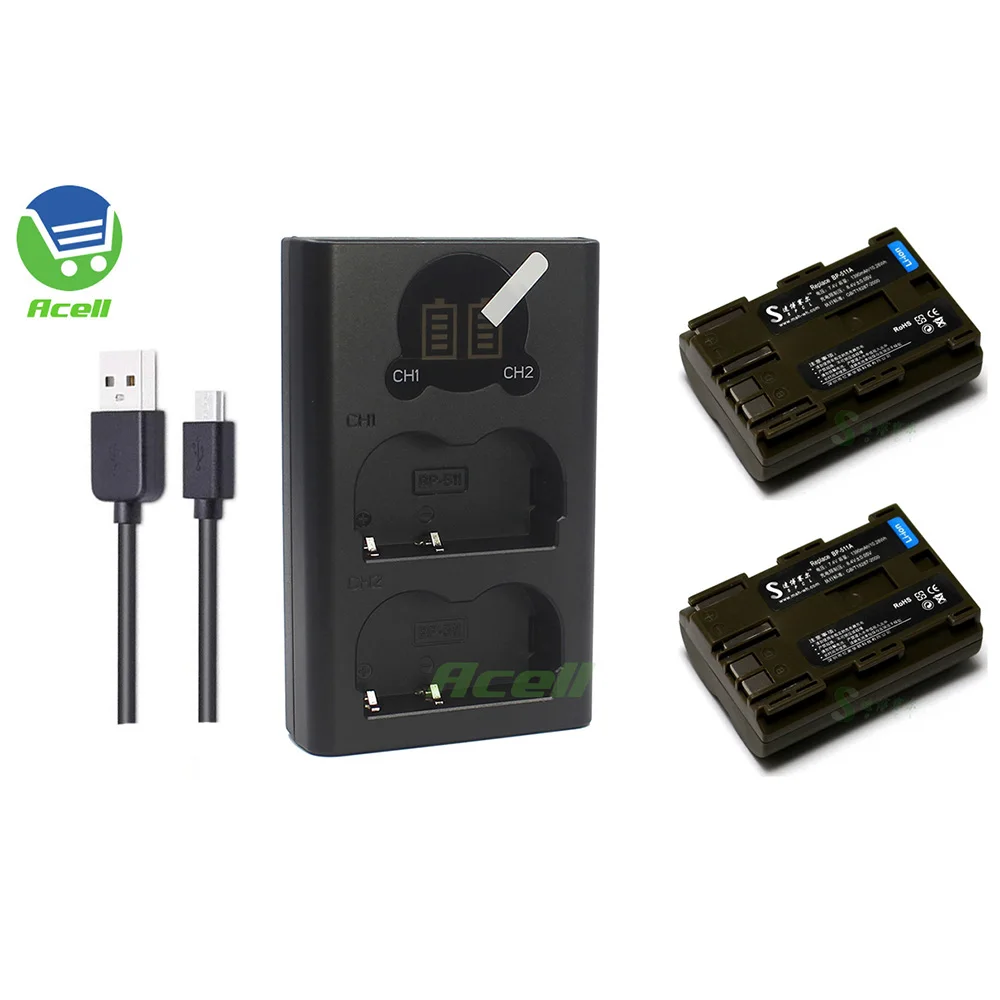 BP 511A Батарея + ЖК дисплей USB Dual Зарядное устройство для цифровой однообъективной
