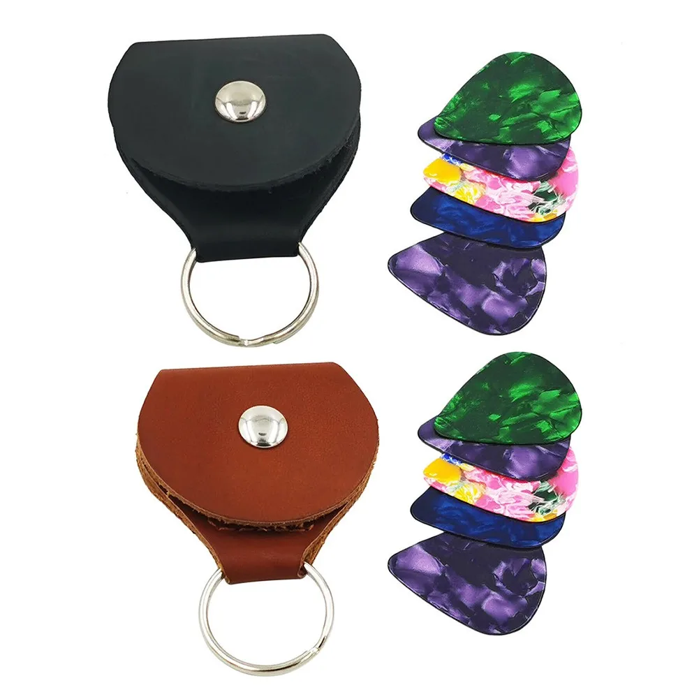 

Guitar Bass Plectrum Pick Holder PU Leather Case Keyring Bag W/ 5 0.71mm Picks Guitar Picks Holder Plectrums Bag Case Key Ring