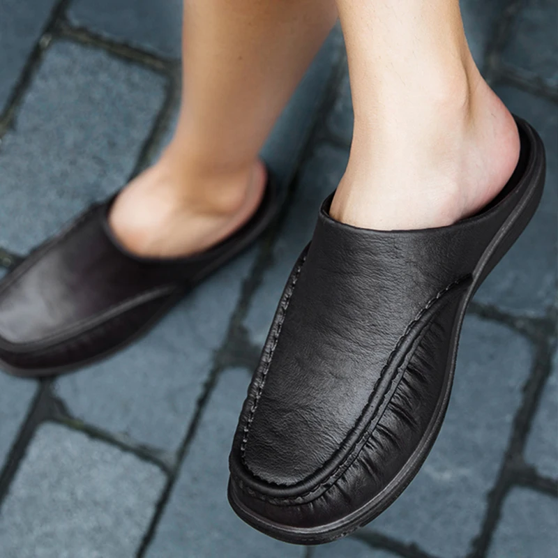 Однотонные кожаные тапочки Damyuan мужские удобные сандалии Мужская Летняя