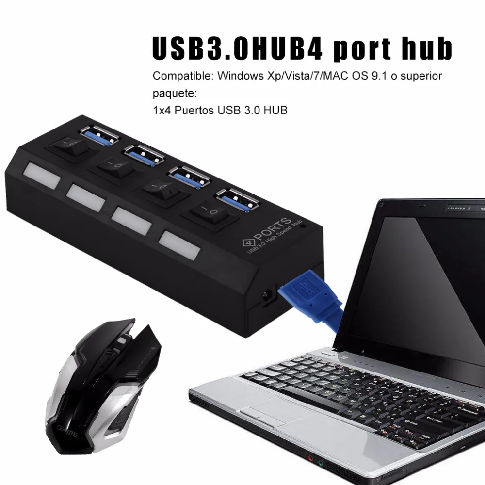 Профессиональный Plug and Play station 4 Порты и разъёмы USB 3,0 Hub ВКЛ/выкл кнопка& AC Мощность Кабель-адаптер для портативных ПК ЕС/США штекер