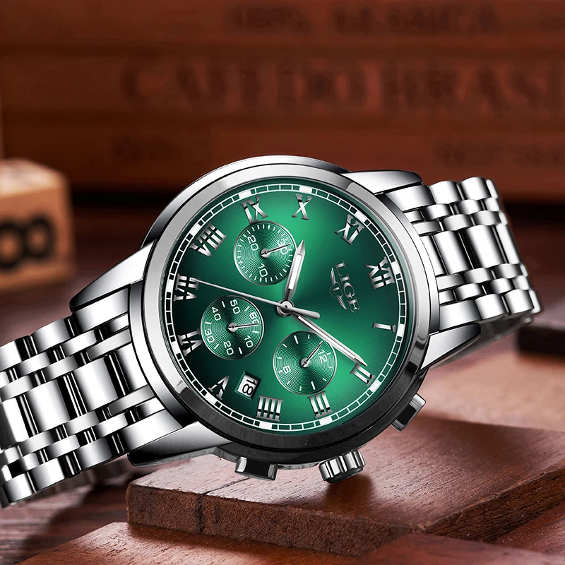 Часы наручные LIGE Мужские кварцевые модные брендовые Роскошные деловые