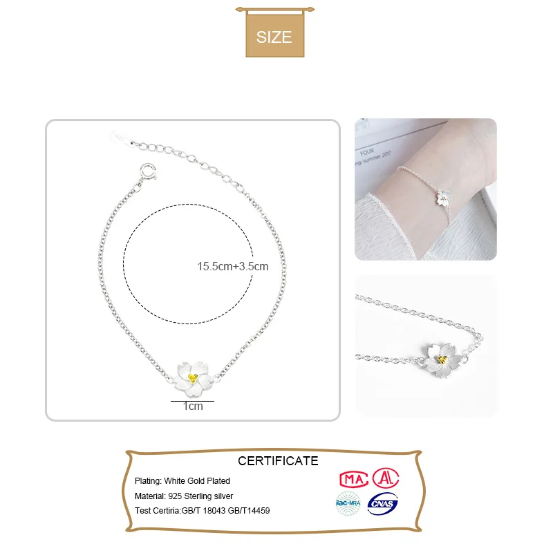 Женский браслет из серебра 925 пробы с цветком|Гибкие и жесткие браслеты| |