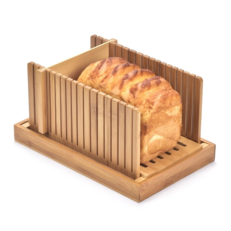 

Foldable Bamboo Wood Bread Slicer Cutter Toast Loaf Cutting Guide Slicing Maker for Cakes Bagels
